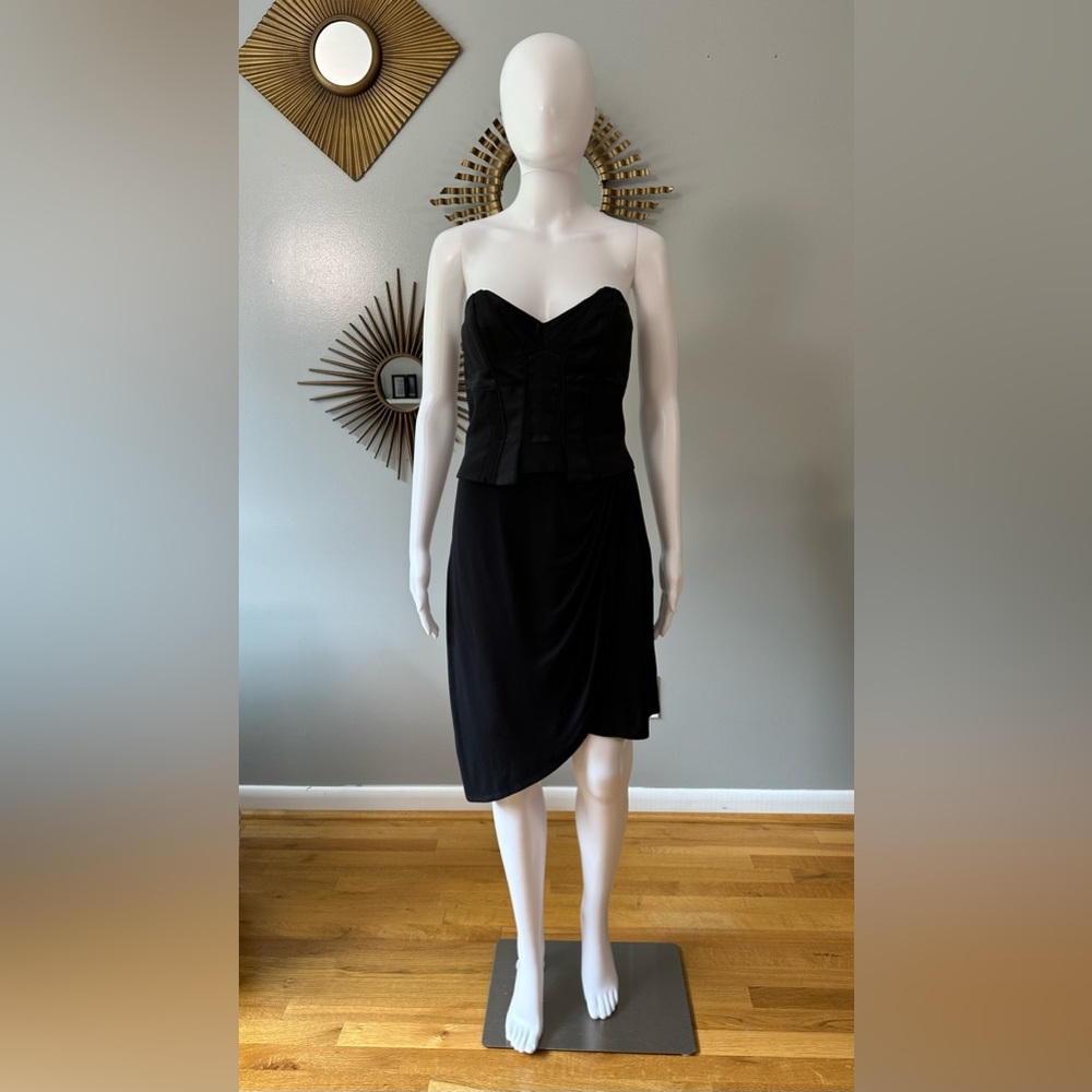Karen Millen - Black Strapless Bustier Asymmetrical Midi Dress